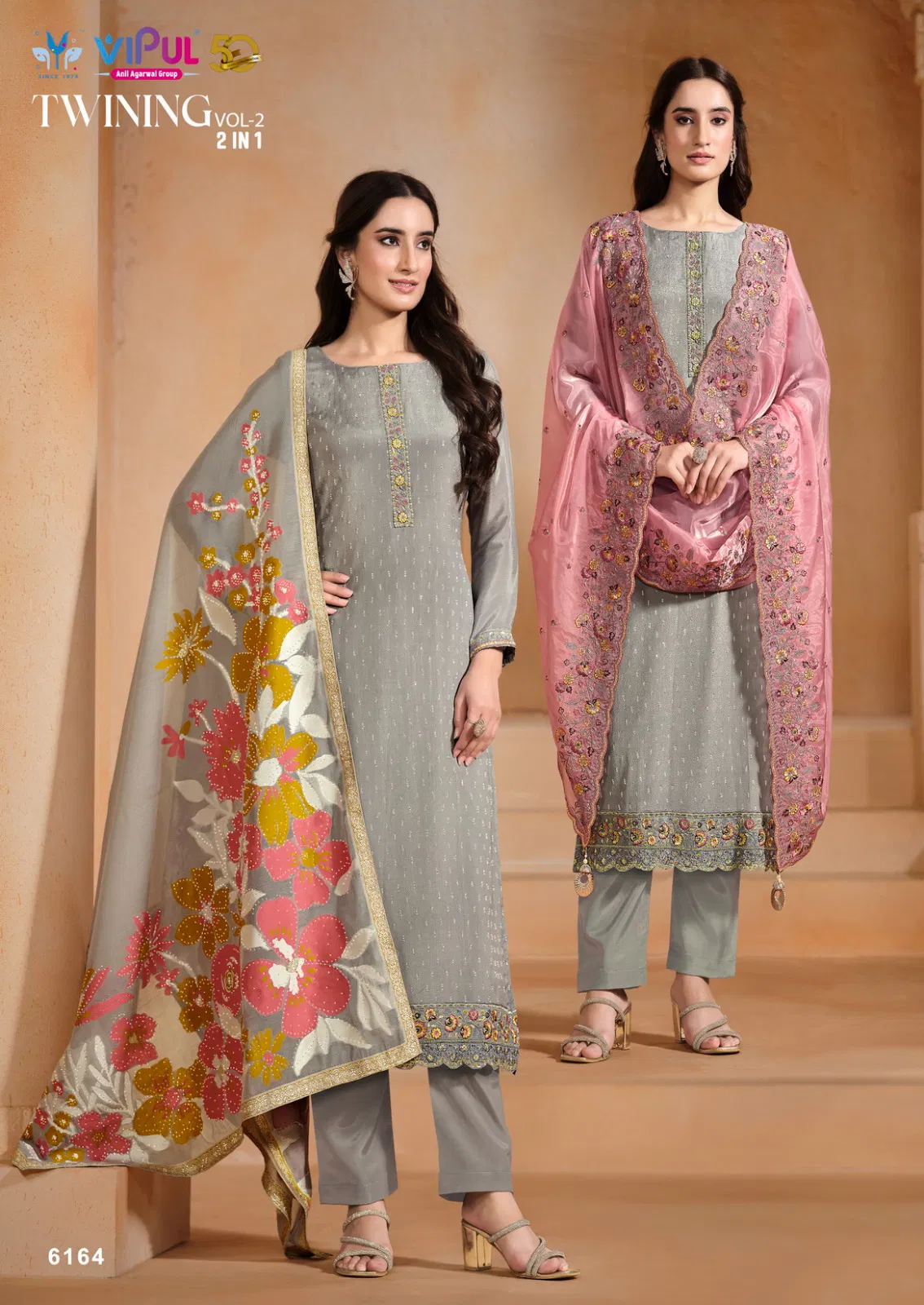Twining Vol 2 By Vipul Chinon Embroidery Salwar Suits Surat Wholesale Market